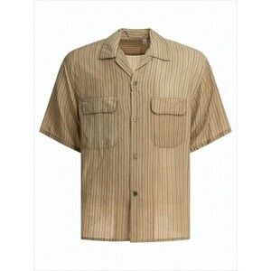 Kaptain Sunshine Beige And Brown Striped Short-Sleeve Shirt - NWT